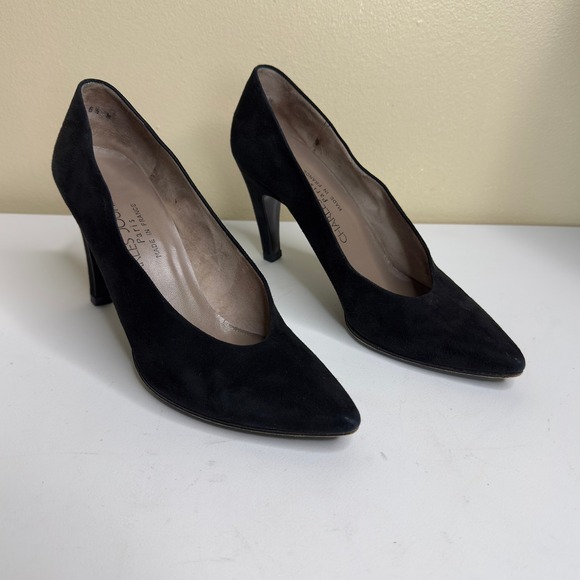Charles Jourdan Paris Black Suede Leather Pointed Toe Stiletto Heels 6.5 - Picture 1 of 8